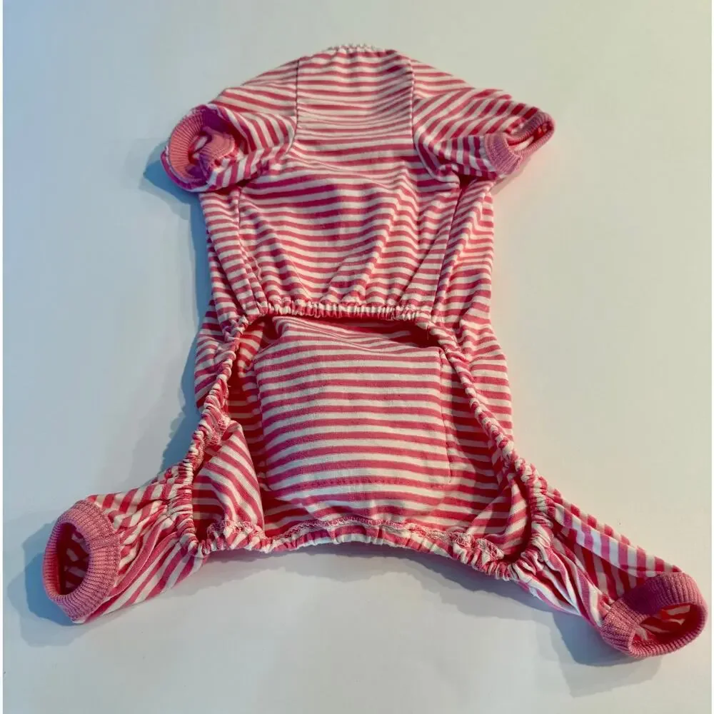 Pink Striped Dog Pajamas - Teddy Bear Pocket Size L (Fits 8-10 lbs)